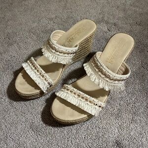 White Boho Wedges